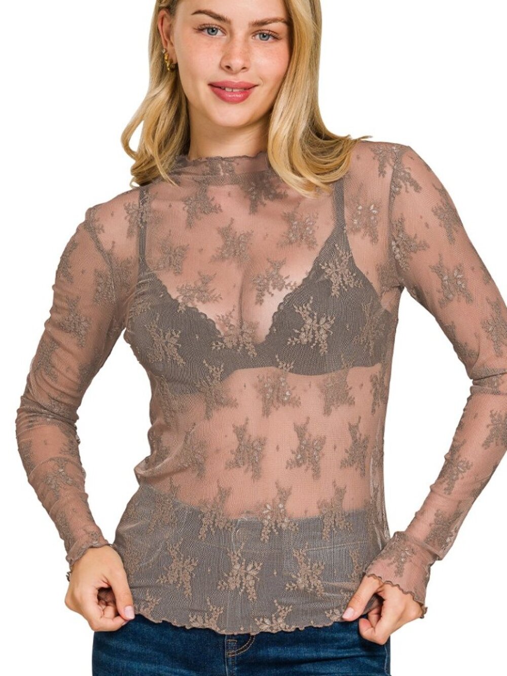 Lace See-through Layering Top in Cocoa